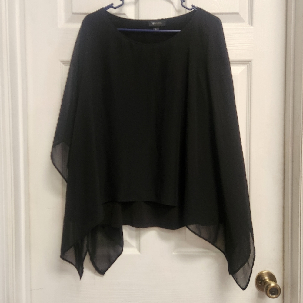 AB Studio Black Long-sleeve Top with Chiffon Cape Overlay